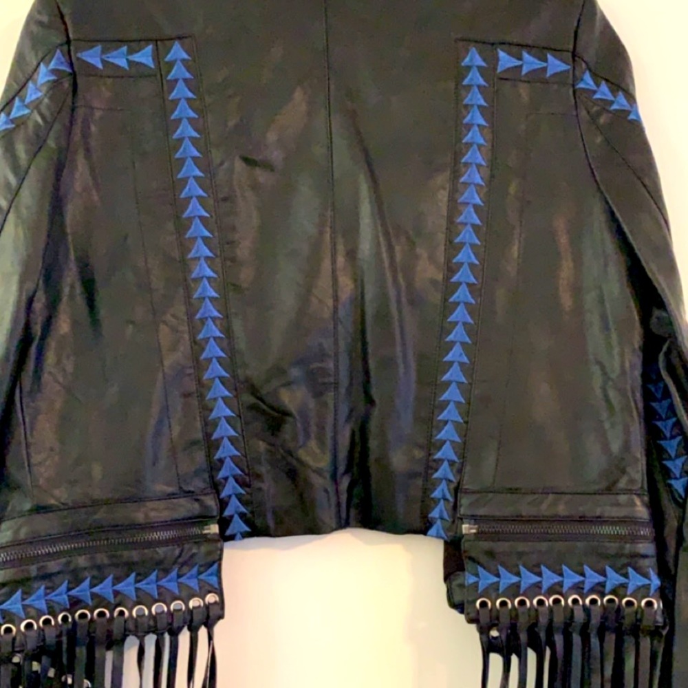Brand new blue tribal leather jacket